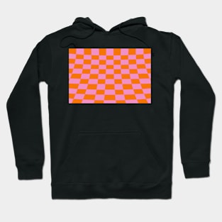 Warped perspective coloured checker board effect grid orange and pink Hoodie